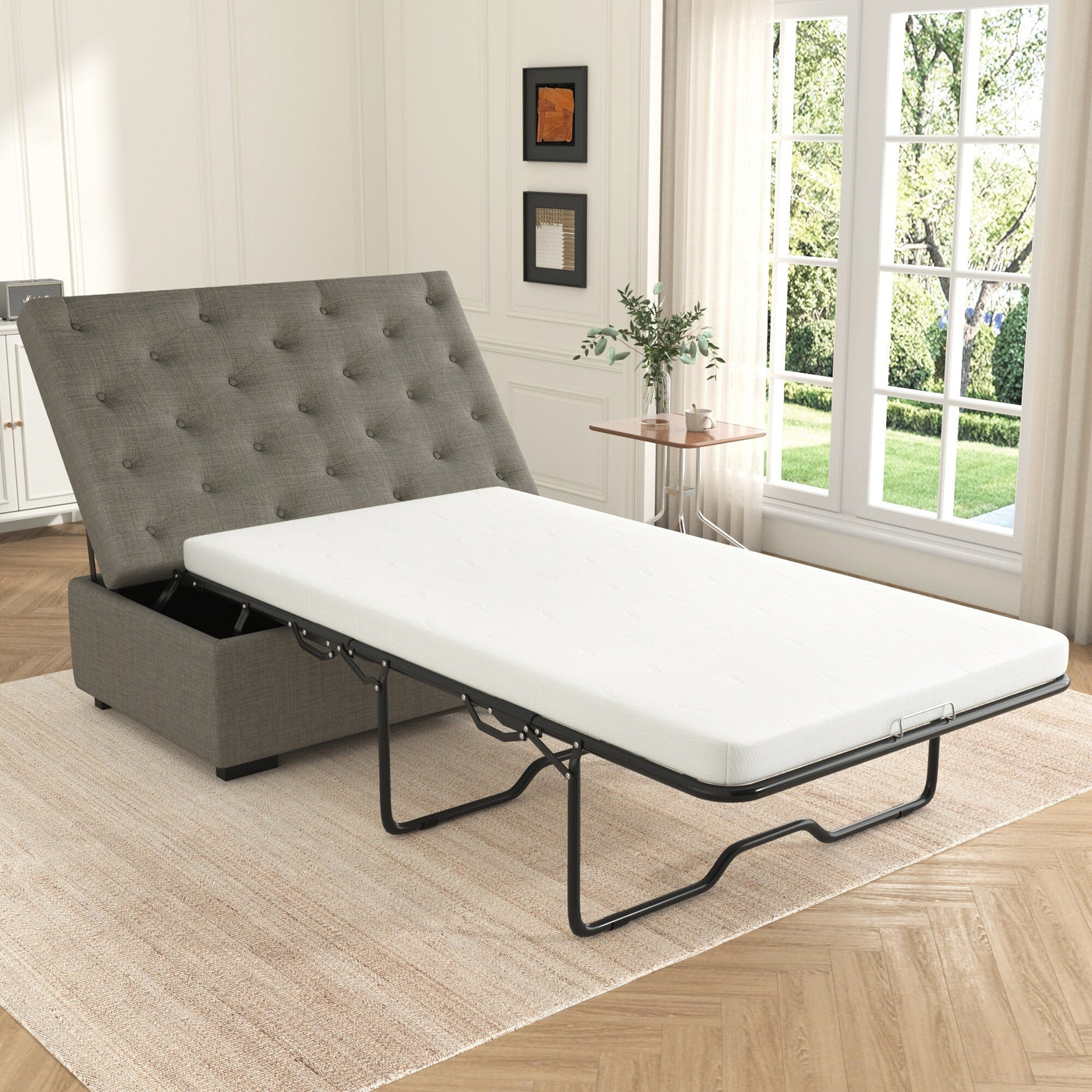 Canapé-lit pliant, ottoman de 49,6 pouces avec un canapé-lit pliant, canapé-lit ottoman convertible avec matelas à mémoire de forme et design capitonné