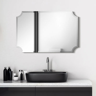 Miroir mural biseauté festonné rectangulaire sans cadre, pour salle de bain, coiffeuse, chambre à coucher, 1 bord biseauté - Transparent