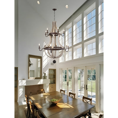 Lustre à 12 lumières de style campagnard français à deux niveaux en forme de tonneau à vin