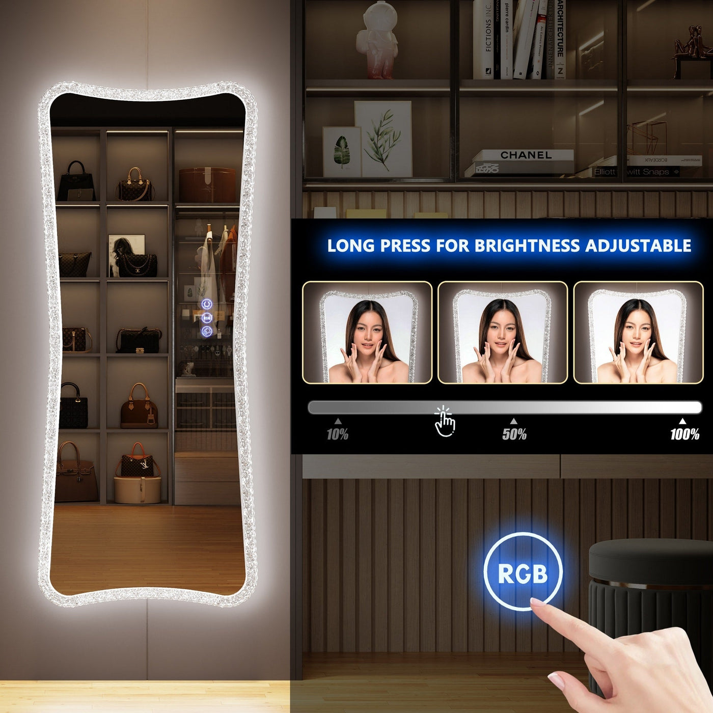 Miroir pleine longueur avec lumières RVB - Blanc