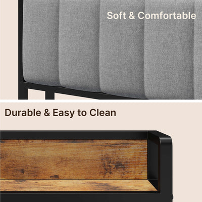 Cadre de lit plateforme en métal pour lit simple, double, queen ou king size avec tête de lit rembourrée et rangement