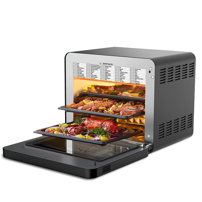 Four à pain combiné Geek Chef 26 QT avec friteuse à air et vapeur, 50 préréglages de cuisson, acier inoxydable noir