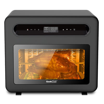 Four à pain combiné Geek Chef 26 QT avec friteuse à air et vapeur, 50 préréglages de cuisson, acier inoxydable noir
