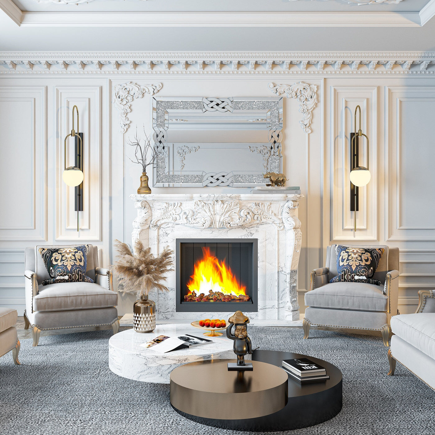 Miroir mural glamour avec accents de cristal et diamants