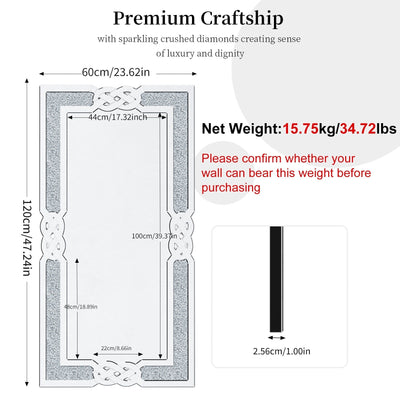 Miroir mural glamour avec accents de cristal et diamants