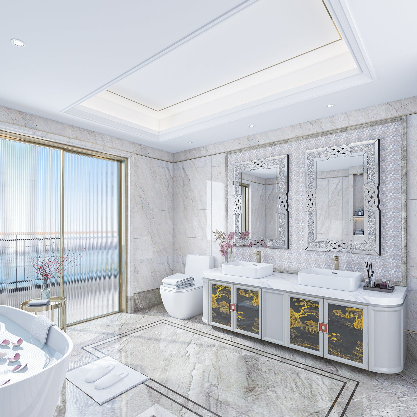 Miroir mural glamour avec accents de cristal et diamants