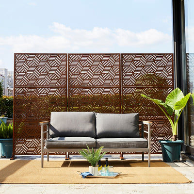 Paravent de confidentialité à 3 panneaux galvanisé à motifs floraux de 6 pieds de Glitzhome