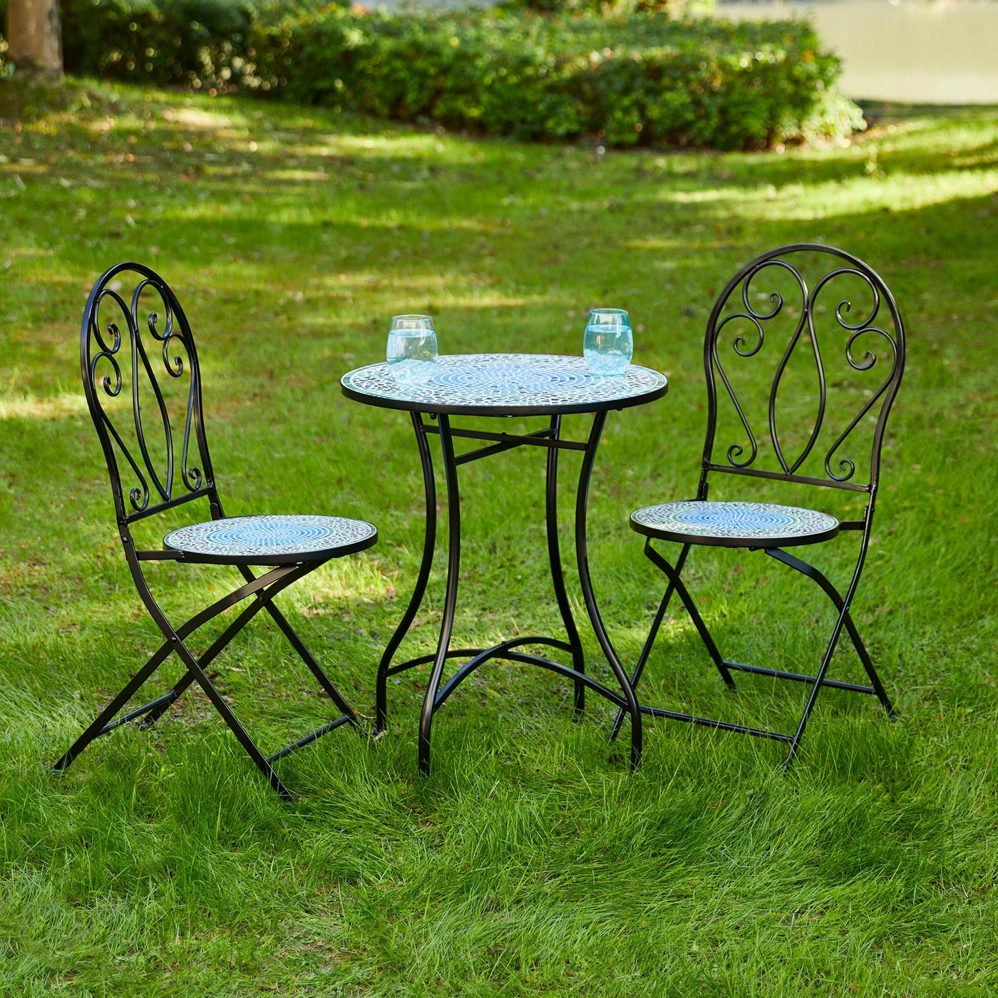 Ensemble bistrot pliant d'extérieur en métal Glitzhome 3 pièces avec table et chaises