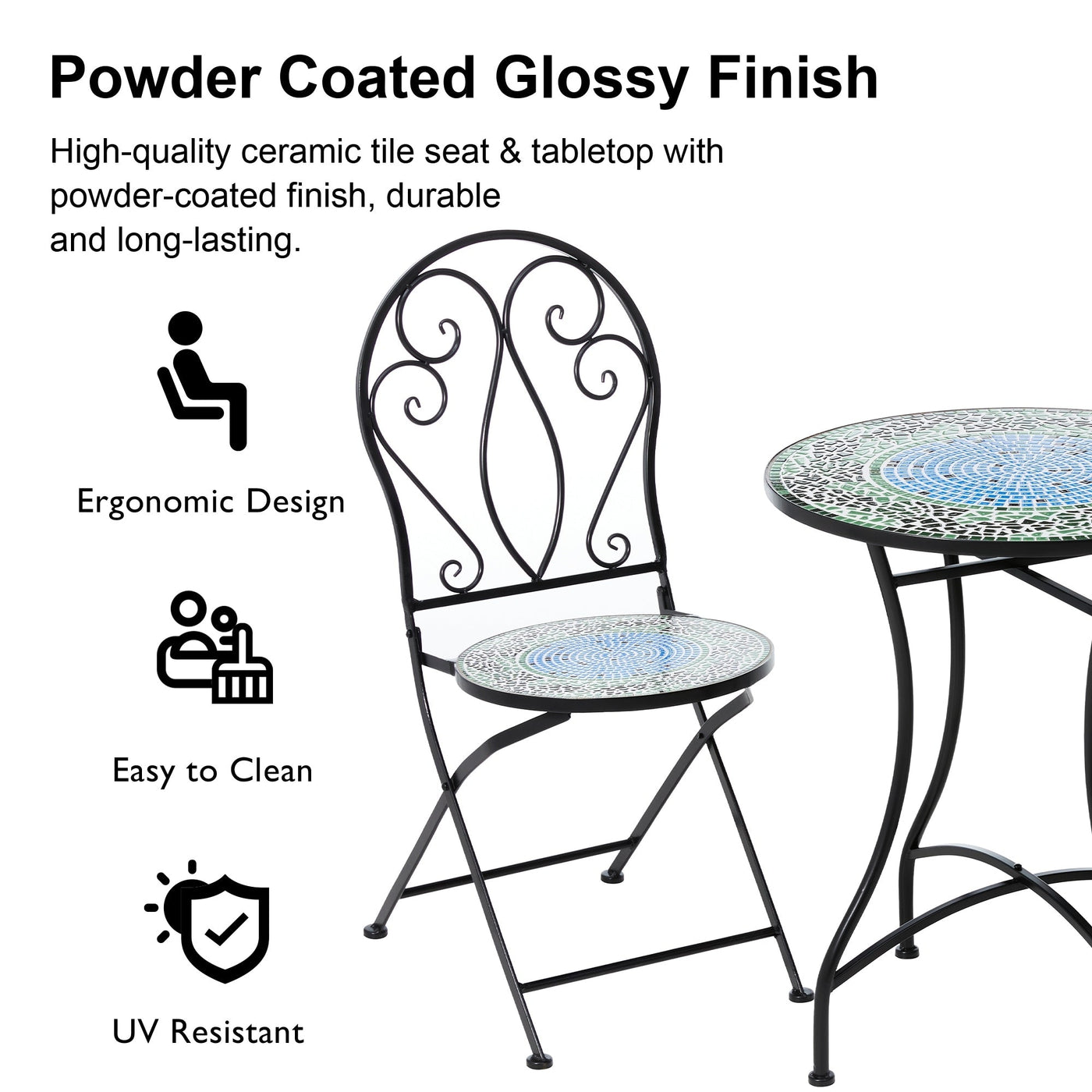 Ensemble bistrot pliant d'extérieur en métal Glitzhome 3 pièces avec table et chaises