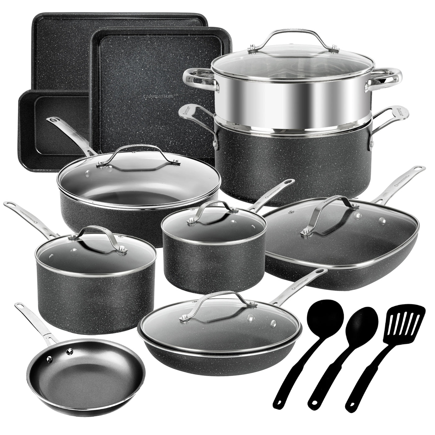 Ensemble de 20 casseroles et poêles antiadhésives Granitestone, ustensiles de cuisine et de pâtisserie