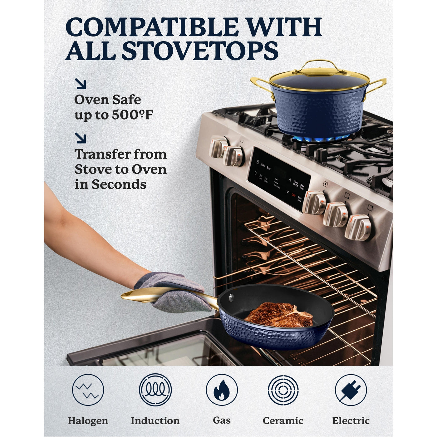 Batterie de cuisine antiadhésive martelée Granitestone Charleston 15 pièces