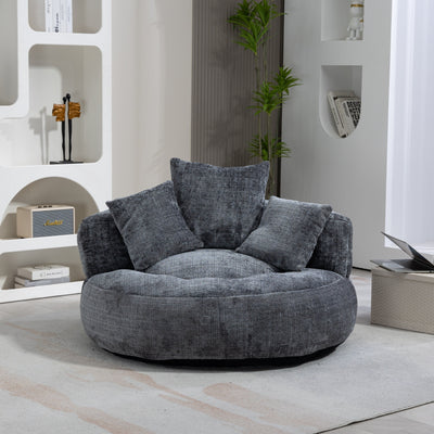 Canapé poire simple gris surdimensionné en chenille de 42,52 pouces avec trois oreillers pour chambre à coucher