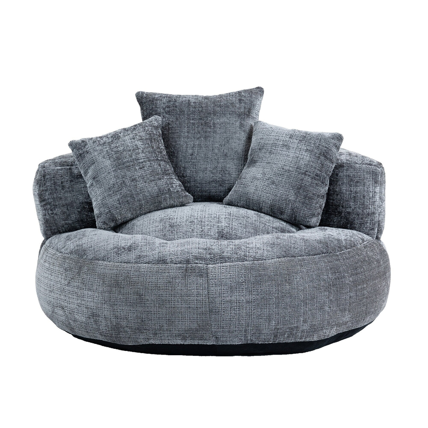 Canapé poire simple gris surdimensionné en chenille de 42,52 pouces avec trois oreillers pour chambre à coucher