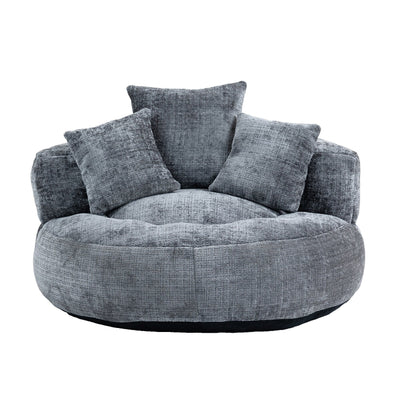 Canapé poire simple gris surdimensionné en chenille de 42,52 pouces avec trois oreillers pour chambre à coucher