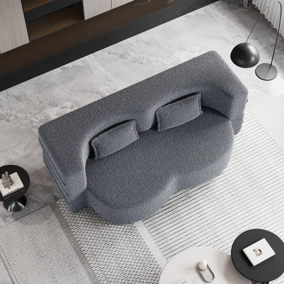 Canapé-lit convertible en tissu Teddy gris 78 pouces, garni de mousse, avec 2 oreillers et matelas pliant pour le salon