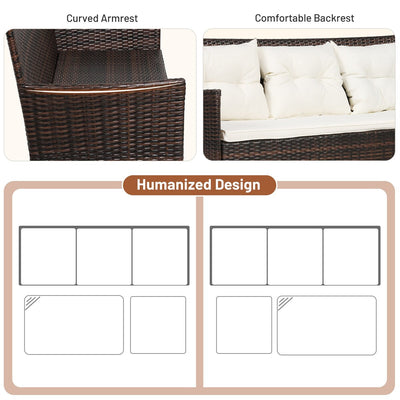 Ensemble de 3 meubles de jardin en rotin sectionnels Gymax avec canapé-lit - Voir les détails