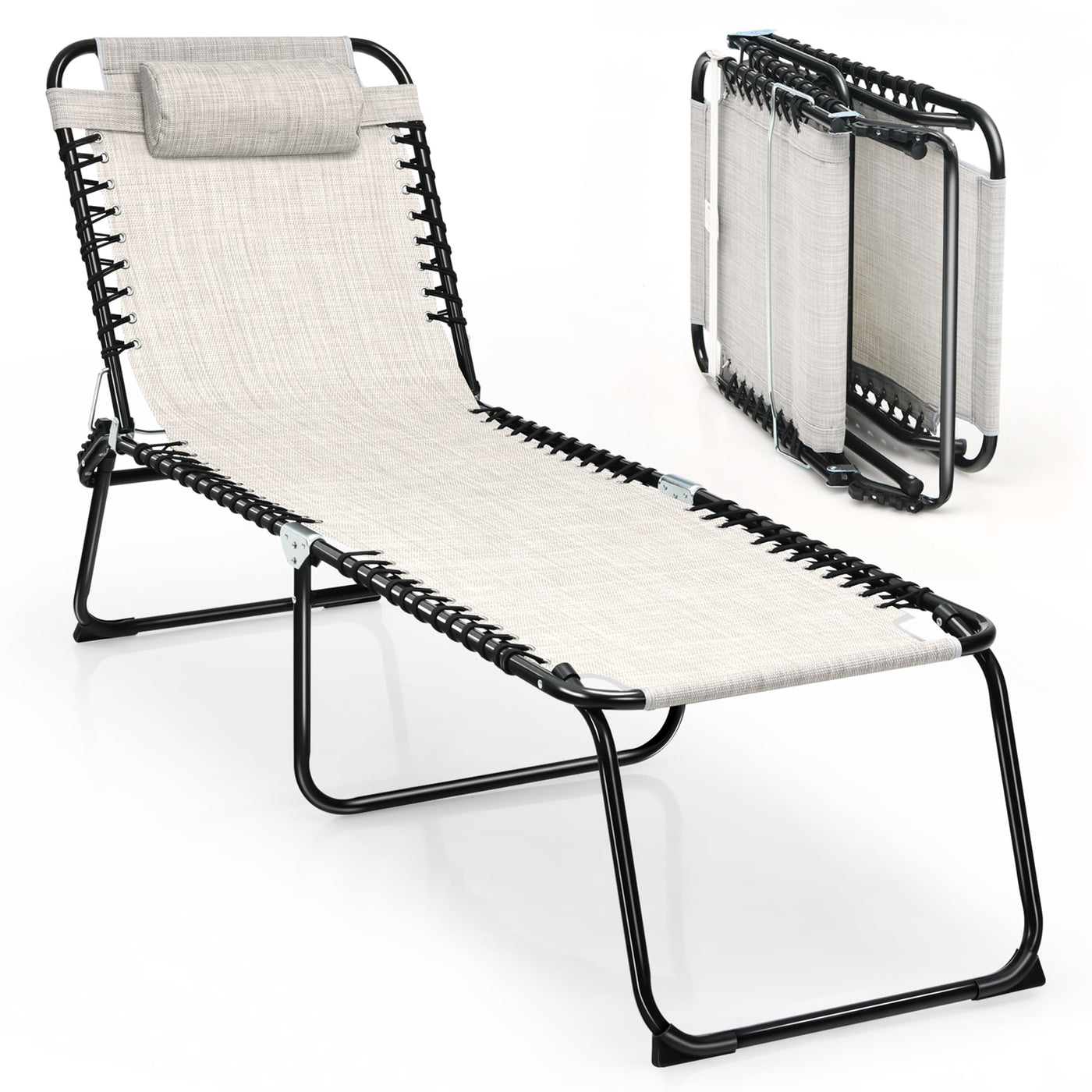 Chaise longue de plage pliante Gymax avec oreiller, 4 niveaux