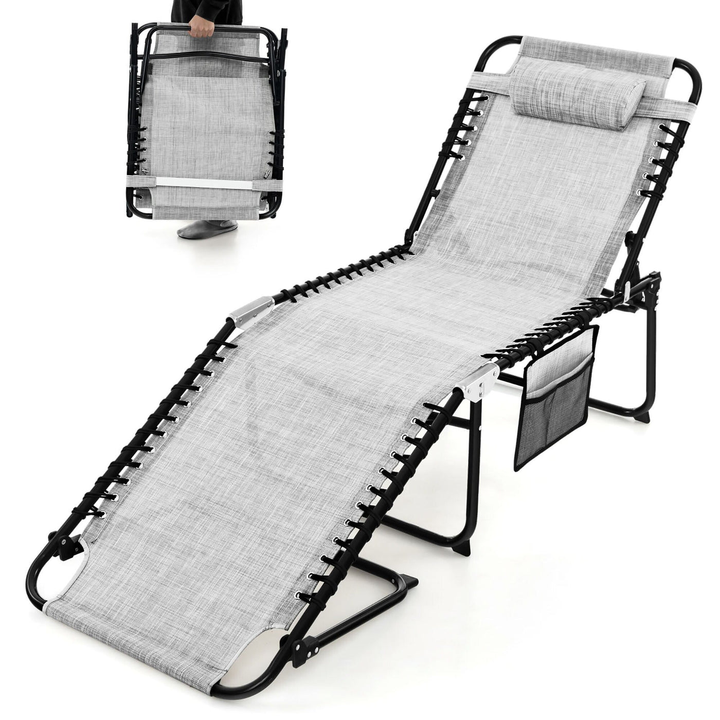 Chaise longue de plage pliante Gymax avec oreiller, 4 niveaux