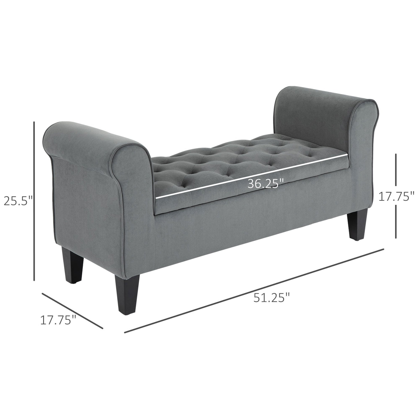 Banc ottoman de rangement capitonné à boutons HOMCOM, banc de lit rembourré avec accoudoirs roulés pour chambre, salon ou couloir
