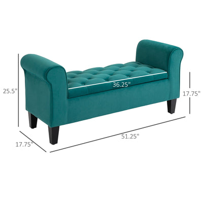 Banc ottoman de rangement capitonné à boutons HOMCOM, banc de lit rembourré avec accoudoirs roulés pour chambre, salon ou couloir