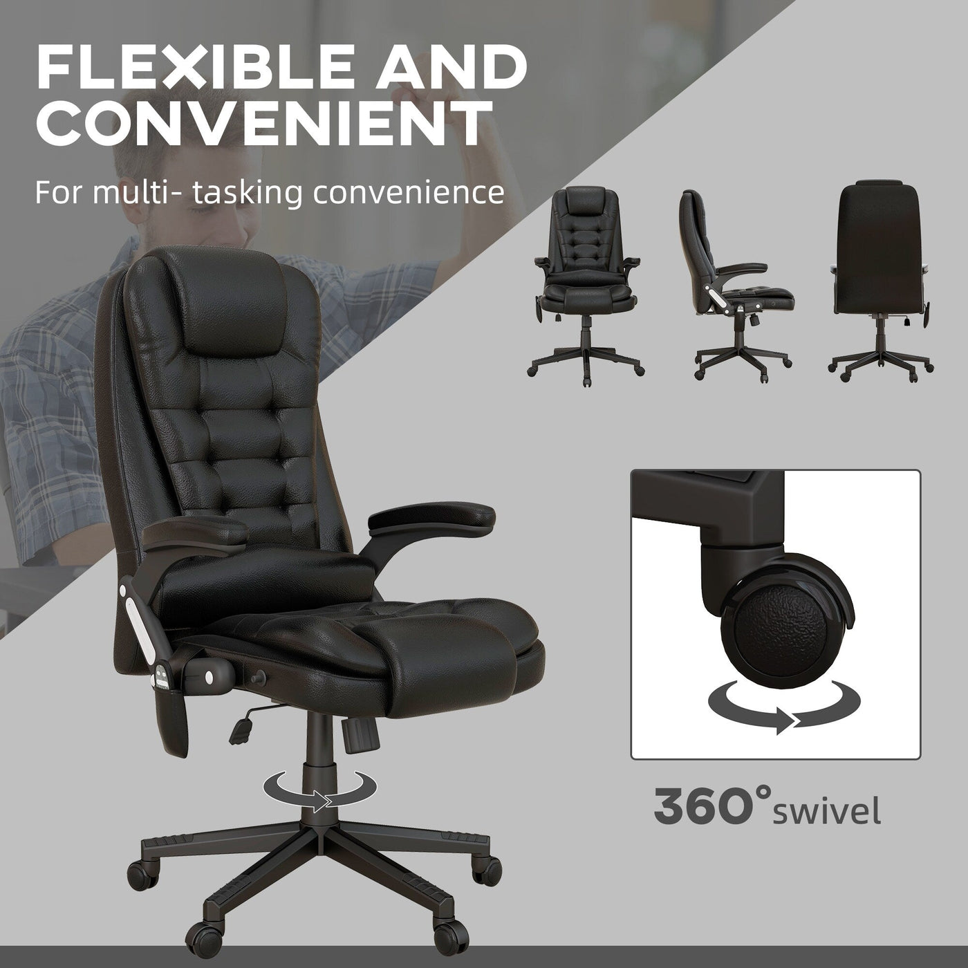 Fauteuil de bureau massant et vibrant HOMCOM à dossier haut avec 6 points de vibration, beige