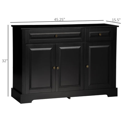 Buffet moderne HOMCOM avec placards de rangement, 2 tiroirs et étagères réglables, noir