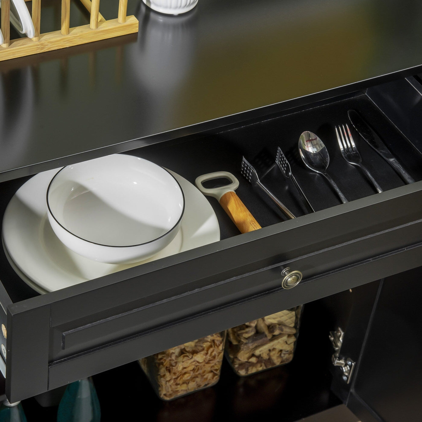 Buffet moderne HOMCOM avec placards de rangement, 2 tiroirs et étagères réglables, noir