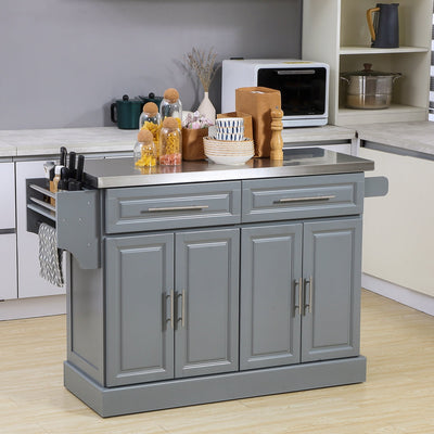 Îlot de cuisine roulant HOMCOM avec rangement, chariot de cuisine portable avec plateau en acier inoxydable, gris - N/A