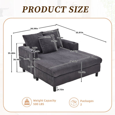 Canapé-lit inclinable surdimensionné HOMEFUN en velours côtelé avec éclairage LED RVB, porte-gobelet, port USB et 3 oreillers