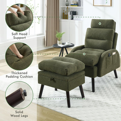 Fauteuil d'appoint HOMYKA avec dossier réglable et pouf de rangement