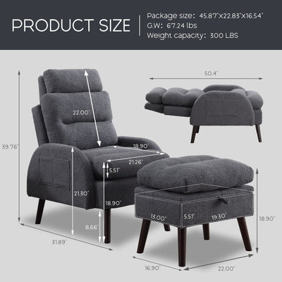 Fauteuil d'appoint HOMYKA avec dossier réglable et pouf de rangement