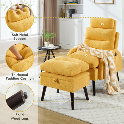 Fauteuil d'appoint HOMYKA avec dossier réglable et pouf de rangement