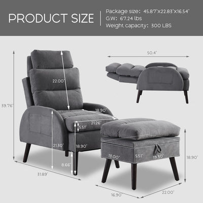 Fauteuil d'appoint HOMYKA avec dossier réglable et pouf de rangement