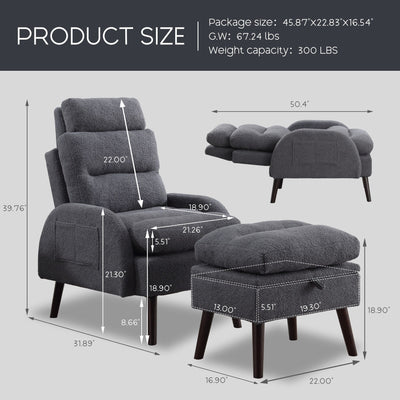 Fauteuil d'appoint HOMYKA avec dossier réglable et pouf de rangement