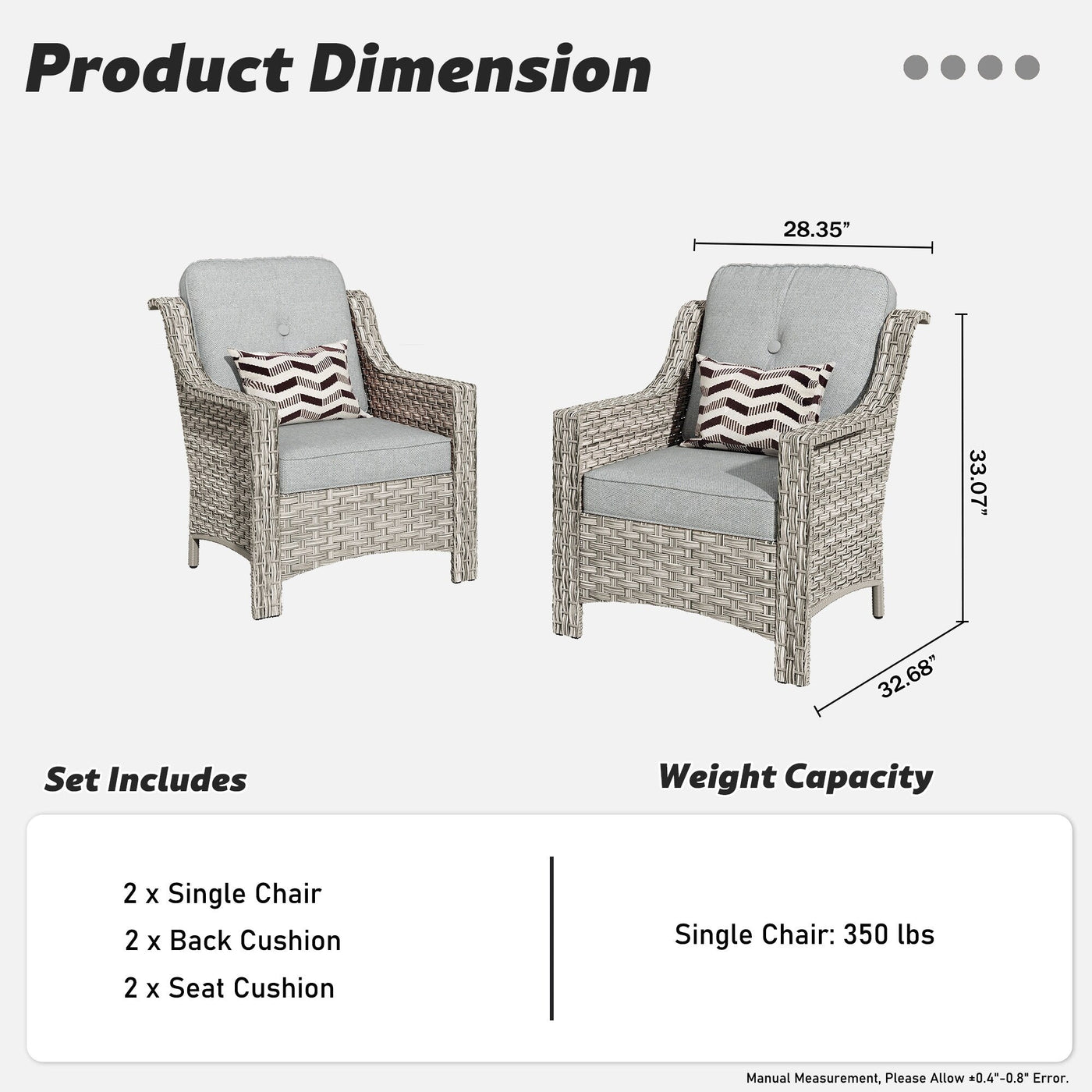 Ensemble de 2 chaises de patio d'extérieur en rotin et osier à dossier haut HOOOWOOO