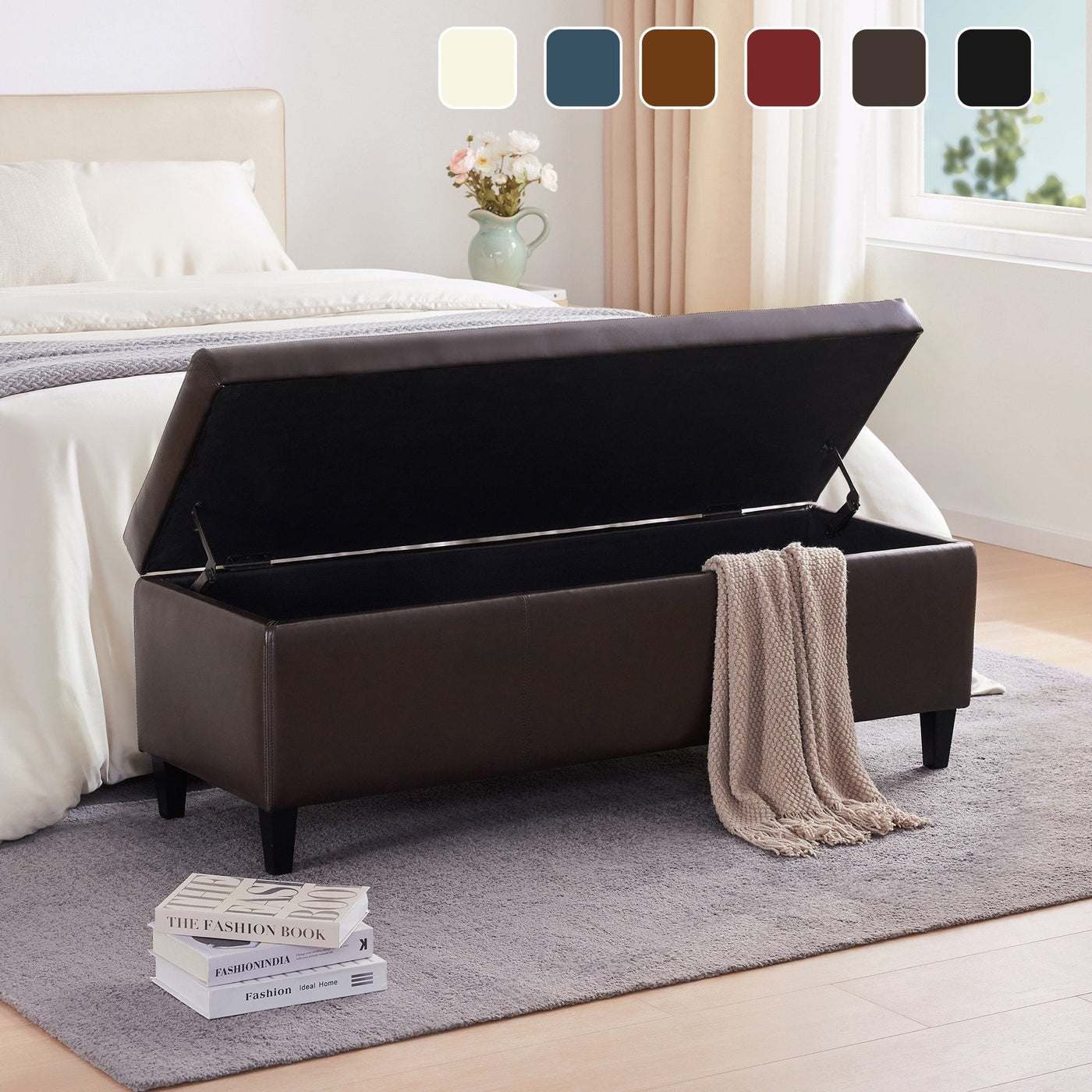 Pouf de rangement rectangulaire rembourré 50,3 x 17,50 x 18 po - Similicuir