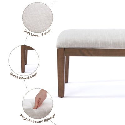Banc d'entrée rembourré en tissu, banc de chambre pour bout de lit beige, bois massif 44 pouces
