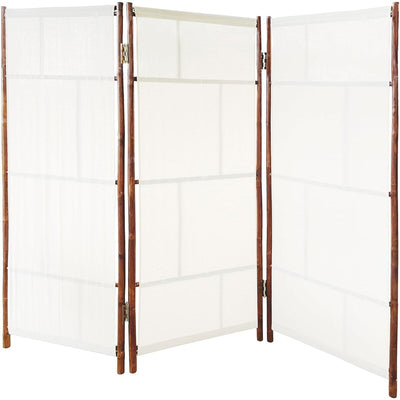 Paravent pliant en bambou à 3 panneaux, fabriqué à la main, tissu écru
