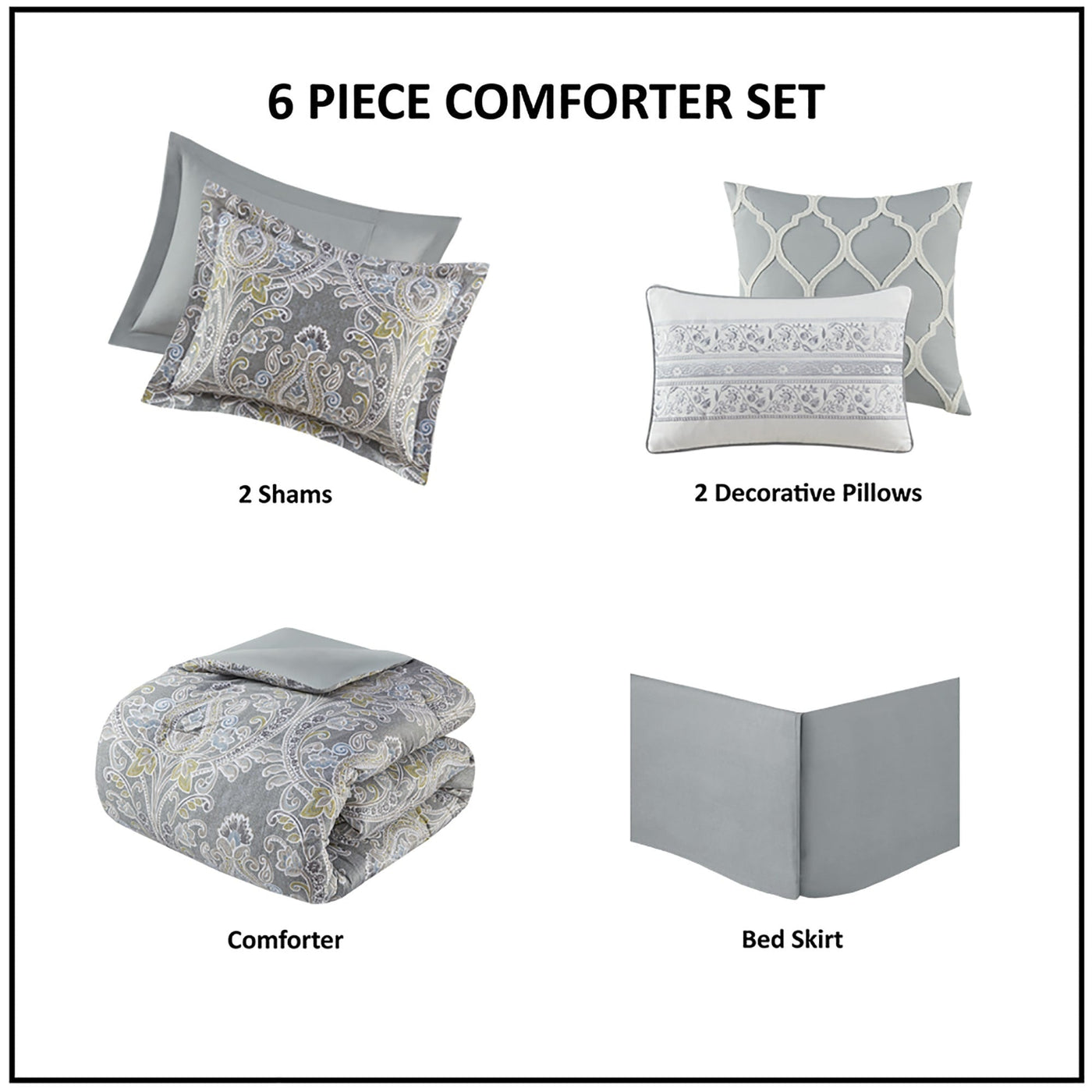 Ensemble de couette en coton gris à motif damassé Harbor House Hallie, 6 pièces
