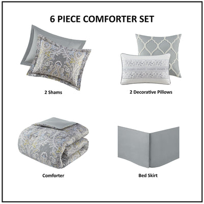Ensemble de couette en coton gris à motif damassé Harbor House Hallie, 6 pièces