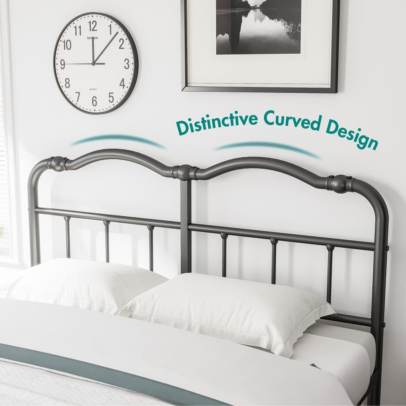 Cadre de lit en métal robuste de 14 pouces de haut avec style vintage, supporte jusqu'à 2500 lb, assemblage facile et sans grincement