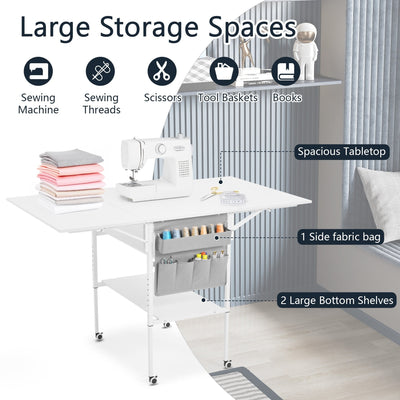 Table de bricolage réglable en hauteur avec étagères de rangement, table de découpe pliante mobile pour la maison, le bureau, la salle de couture, la salle d'artisanat