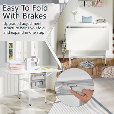 Table de bricolage réglable en hauteur avec étagères de rangement, table de découpe pliante mobile pour la maison, le bureau, la salle de couture, la salle d'artisanat