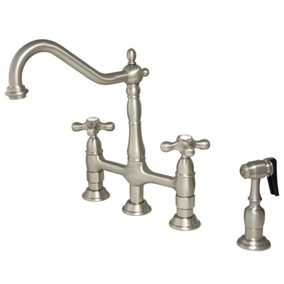 Robinet de cuisine Kingston Brass Heritage Bridge avec douchette en laiton