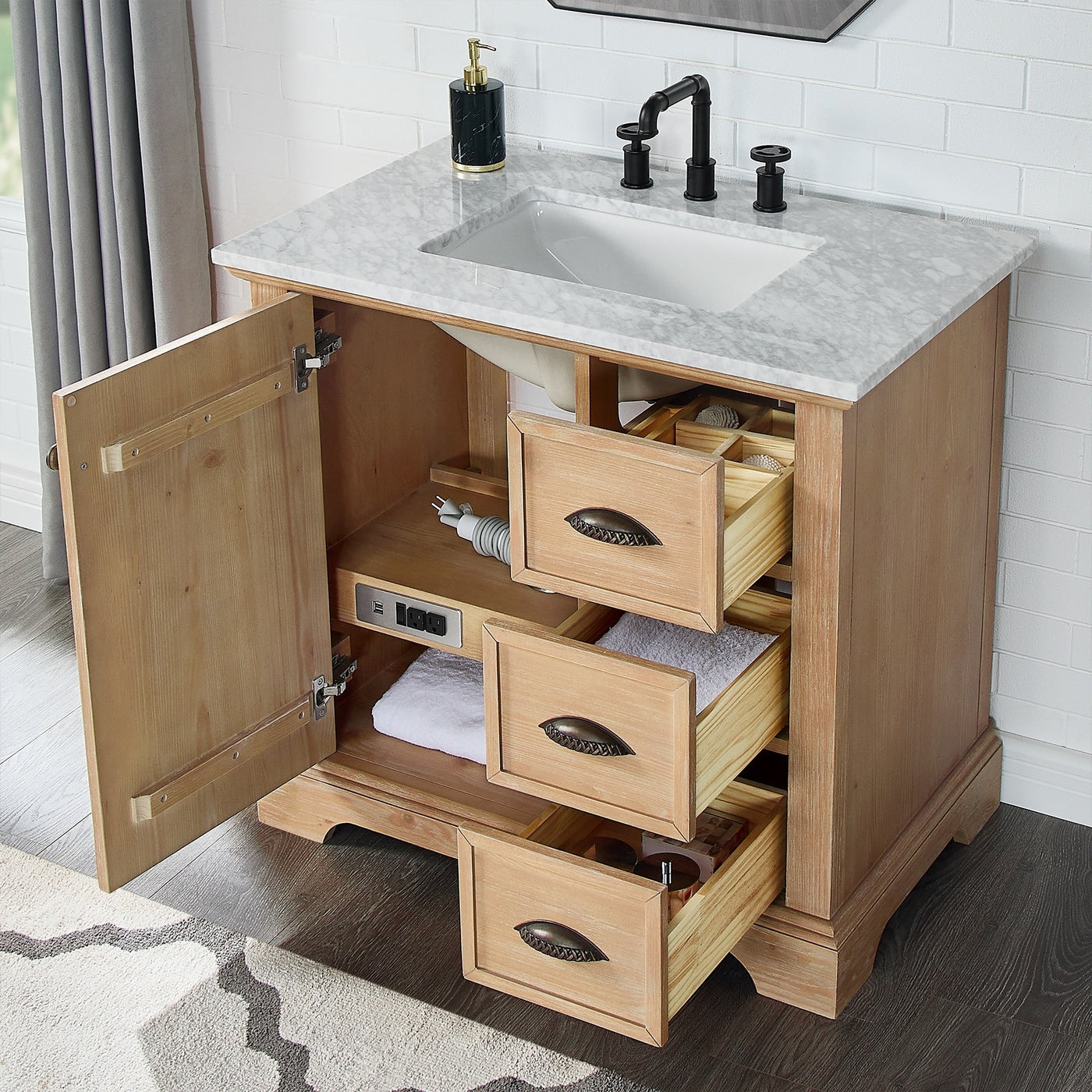 Meuble-lavabo Hervas avec plateau en marbre naturel sans miroir