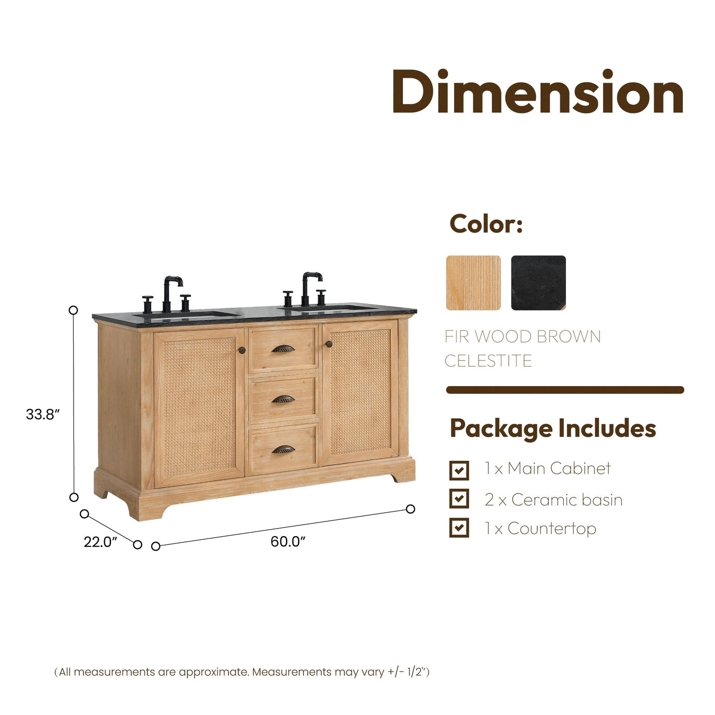 Meuble-lavabo Hervas avec plateau en marbre naturel sans miroir