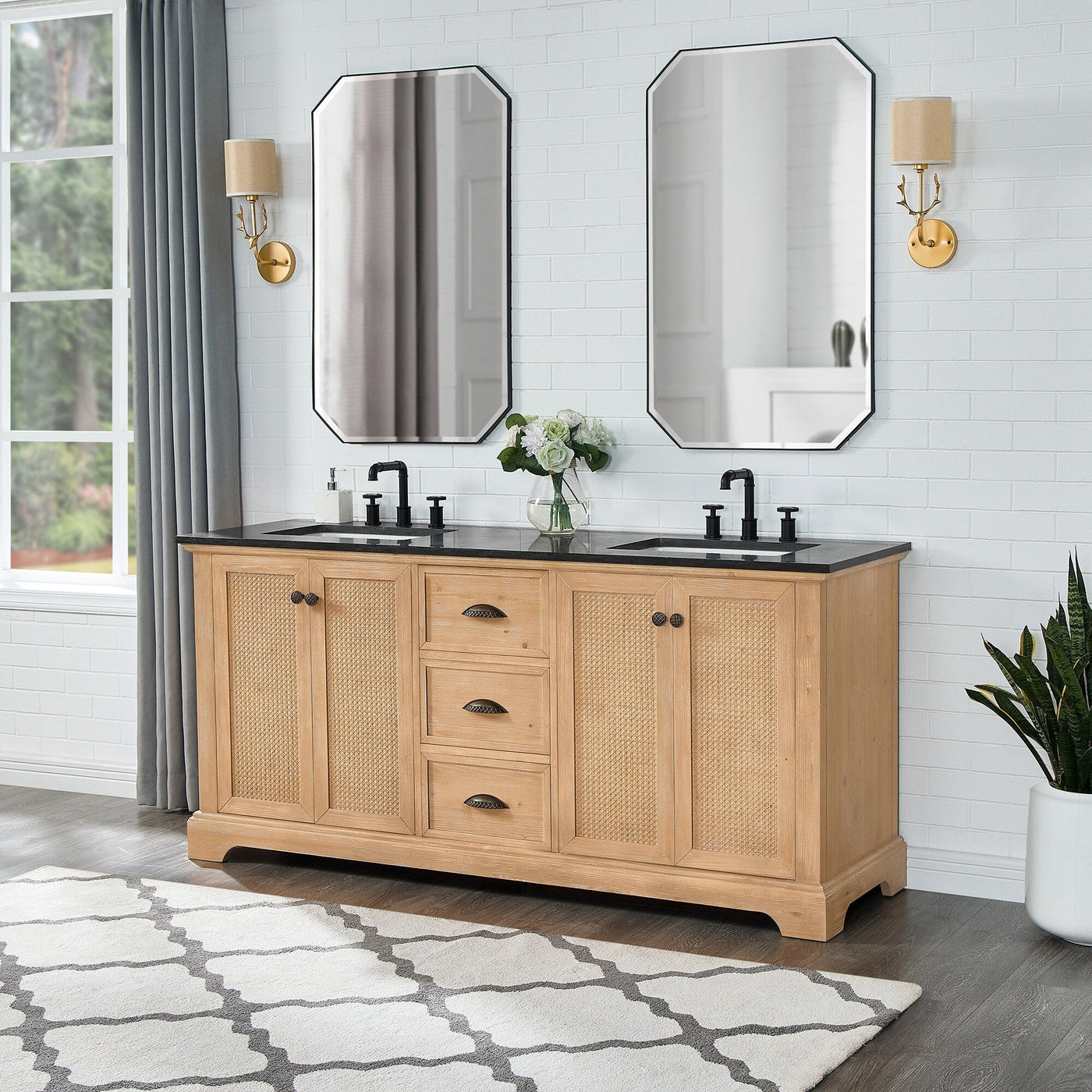 Meuble-lavabo Hervas avec plateau en marbre naturel sans miroir