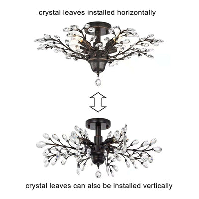 Plafonnier à 4 lumières en cristal avec feuilles de houx