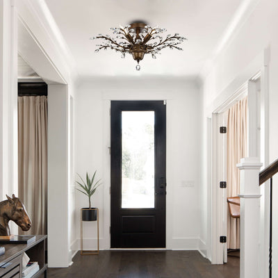 Plafonnier à 4 lumières en cristal avec feuilles de houx