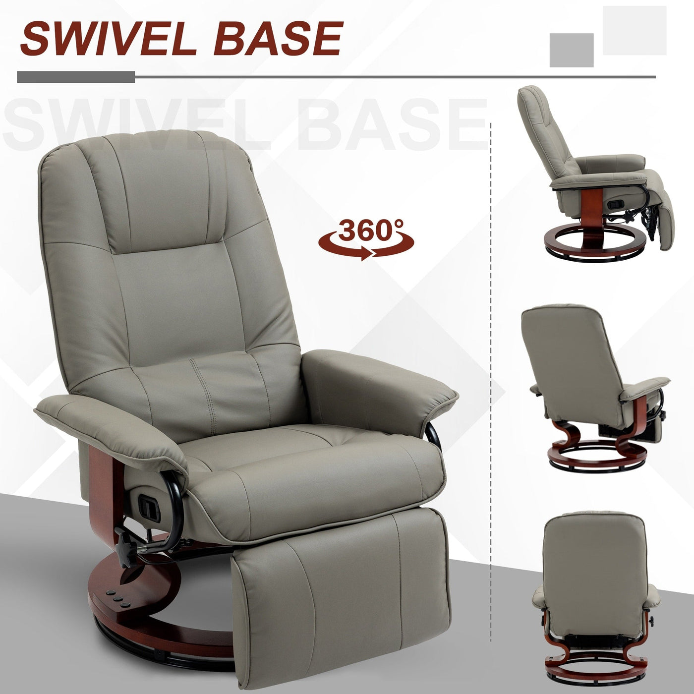 Fauteuil inclinable manuel pivotant et réglable en similicuir HomCom avec repose-pieds confortable et relaxant